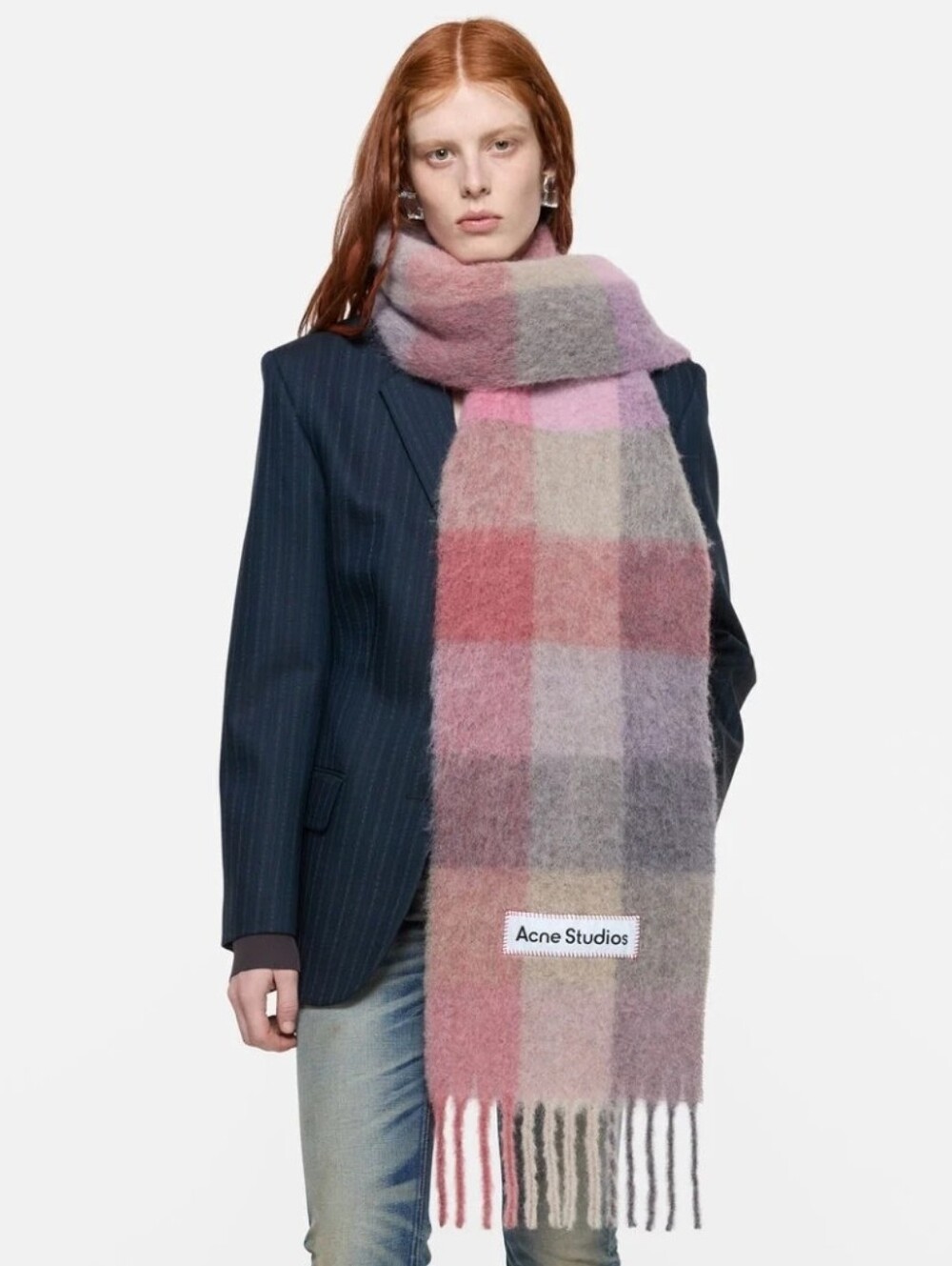 Acne Pink Multi-Check Mohair Scarf